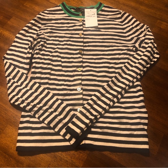 NEW J. Crew Tipped Caryn Striped Cardigan in Navy/Ivory/Green - size XS! - Picture 5 of 9